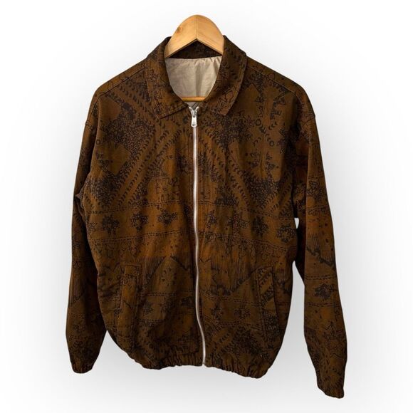 Zara Men's Brown Graphic Zip-Up collared bomber jacket size large - Picture 1 of 7